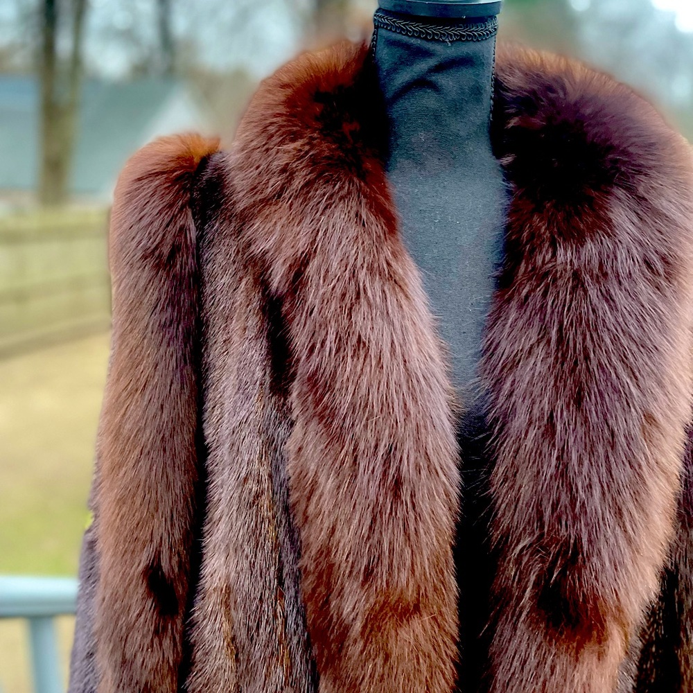 Mahogany Mink & Fox floor length real fur coat